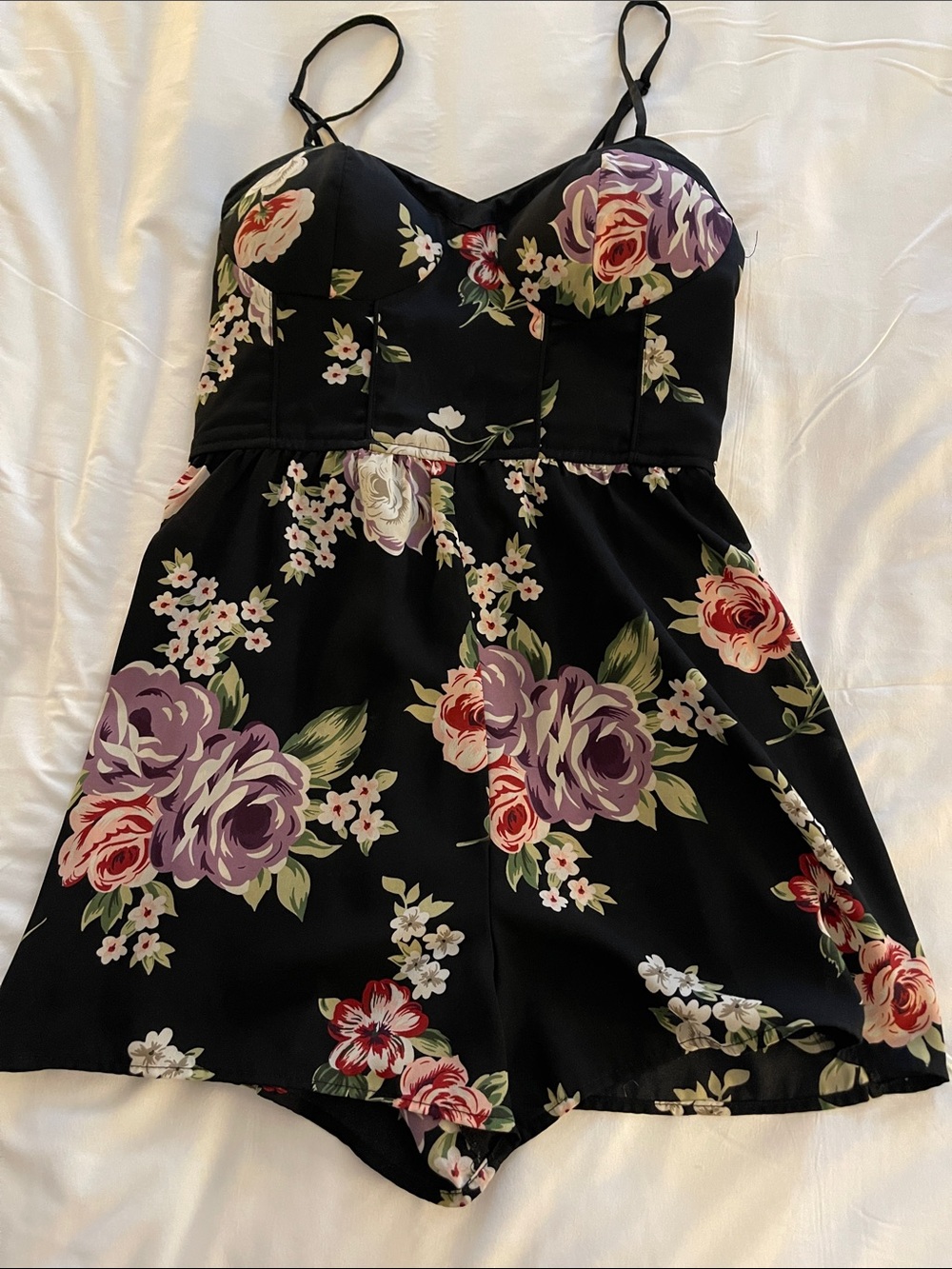 Xhilaration Black Floral Bustier with Pink & Purple Roses